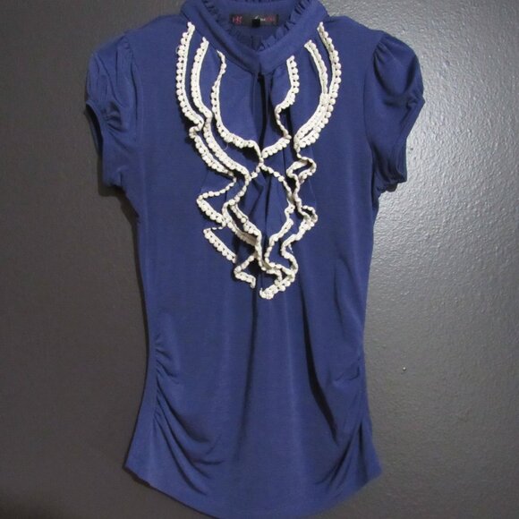 Heart Soul Junior's Sz Medium Cap Sleeve Ruffle Neck Blouse - Picture 1 of 9